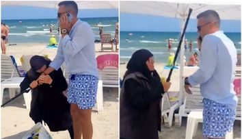 VIDEO Momentul în care un bărbat este bătut cu bastonul de o femeie, pe plajă în Mamaia Nord. De la ce a pornit totul