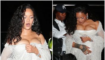 Rihanna, apariția “chinuită”, într-o rochie în care a trebuit să își susțină în permanență decolteul! Cum au surprins-o paparazzii