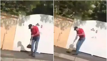 Klaus Iohannis a fost surprins când mătura trotuarul din faţa casei sale! Fostul președinte și-a pus în practică sloganul: România lucrului bine făcut - VIDEO
