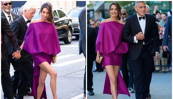 A renunțat la vintage și a ales o ținută Balenciaga, proaspăt prezentată pe podium. Amal Clooney a atras toate privirile cu rochia magenta