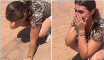 VIDEO Momentul în care o turistă începe să plângă și cade în genunchi când vede Palatul Parlamentului din București: „Sunt obsedată!”