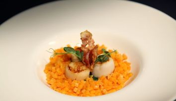 Reteta Ciprian Ogarca: Risotto de cartofi dulci cu salvie, scoici Saint Jacques si spanac sote
