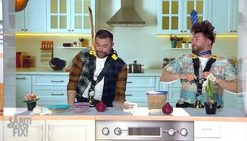 Mic dejun pe dos la Săriți de pe fix: Lucian Ghimiși și Drăcea gătesc cu capu-n  jos! Rețeta specială... „Este pentru cei care poate nu mai au dinții la fel de tari.”