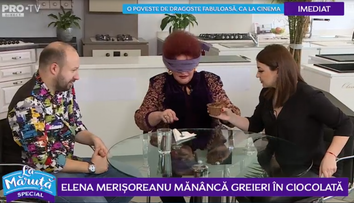 VIDEO Elena Merișoreanu mănâncă greieri în ciocolată