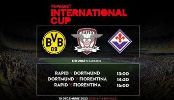 Turneul Superbet International Cup se vede sâmbătă, de la 13:00, în direct pe VOYO! Rapid - Borussia Dortmund - Fiorentina