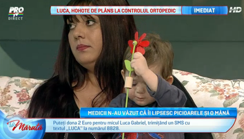 Luca are nevoie de ajutor. S-a nascut cu jumatati de picioare si fara o mana, iar parintii nu au bani pentru proteze