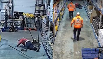 Imagini greu de privit! Un muncitor s-a prăbușit prin acoperiș și a căzut direct peste un utilaj: „Este norocos că trăiește”