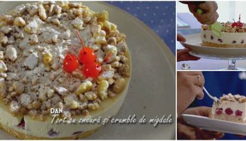 Tort cu zmeura si crumble de migdale