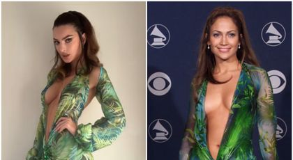 Emily Ratajkowski s-a transformat  în Jennifer Lopez, varianta anului 2000. Decolteul uriaș i-a jucat feste supermodelului