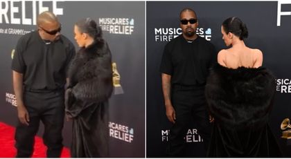 Un cititor pe buze a descifrat ce i-a spus Kanye West soției sale, Bianca Censori, înainte ca aceasta să renunțe la haina de blană și să defileze goală pe covorul roșu de la Grammy 2025