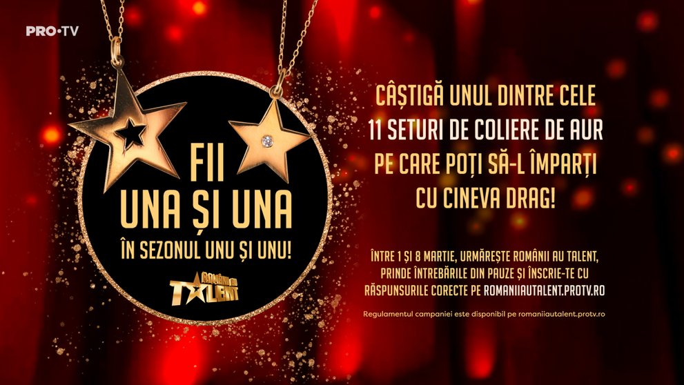 Fii UNA şi UNA în sezonul unu și unu! Înscrie-te în concurs și poți câștiga una dintre cele 11 bijuterii de aur