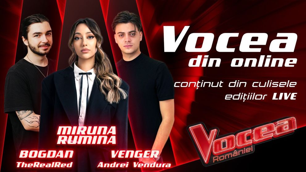 Miruna Rumina, Venger și Bogdan TheRealRed vor fi Vocea din online și ne vor arăta ce se petrece în platoul emisiunii Vocea României, pe perioada LIVE-urilor!