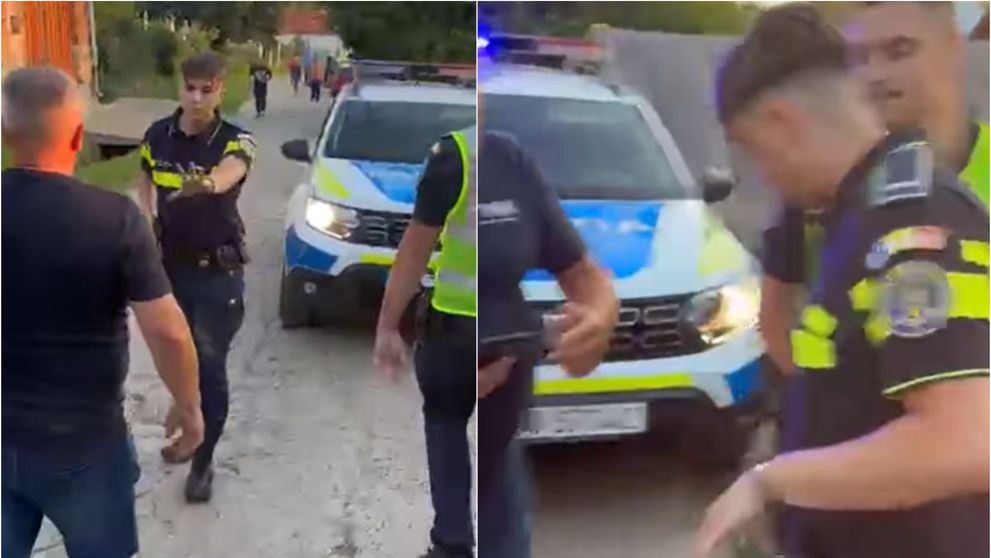 VIDEO Momentul în care un polițist din Caraș-Severin scoate pistolul în fața unui grup de oameni: „Lasă pistolul din mână!”. Motivul din spatele gestului său