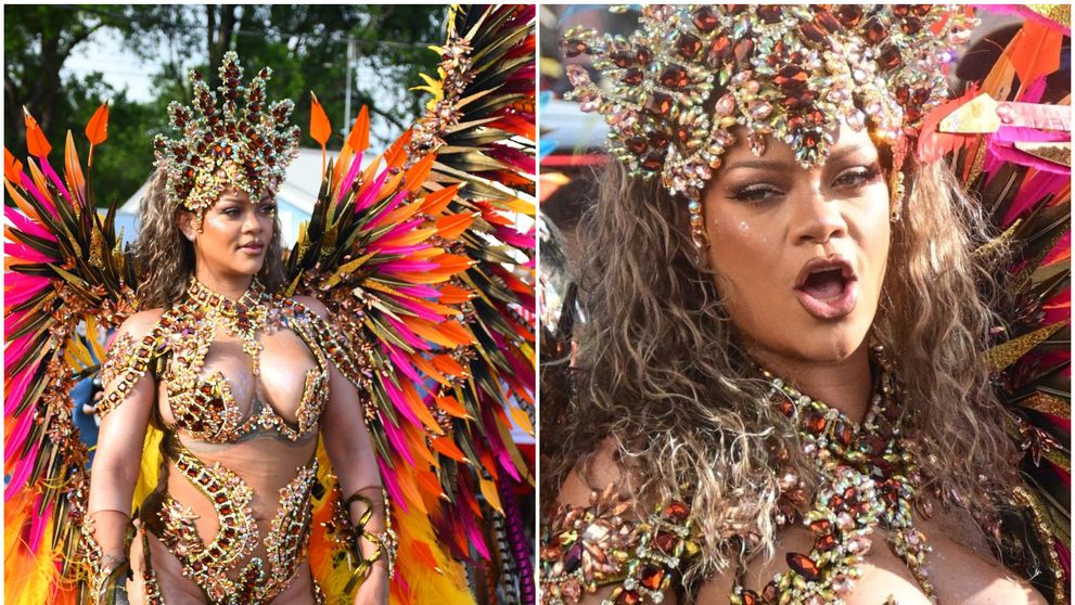 Rihanna, regina carnavalului! Artista si-a etalat silueta de după naștere pe străzile din Barbados, într-un costum incendiar