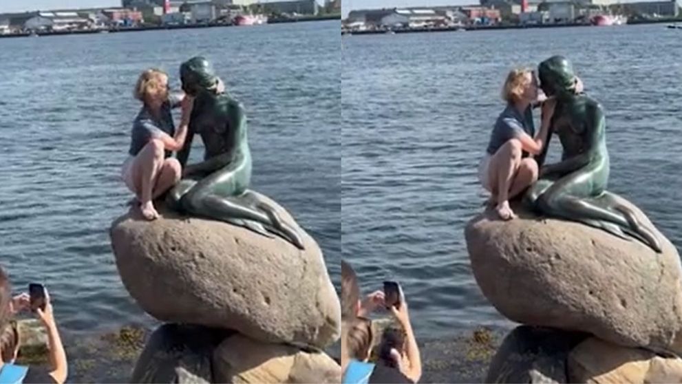 Imaginile virale cu turista care sărută statuia Micii Sirene, în Copenhaga: „Toată lumea se uita foarte confuză”