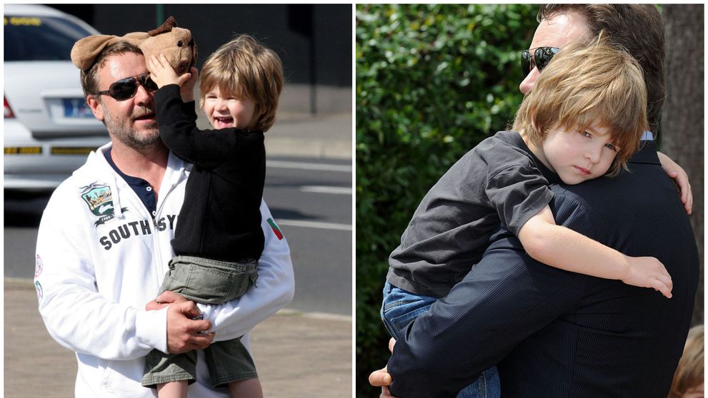 Puștiul adorabil pe care Russell Crowe îl ține în brațe a împlinit 20 de ani. Fiul actorului s-a transformat într-un tânăr chipeș și musculos