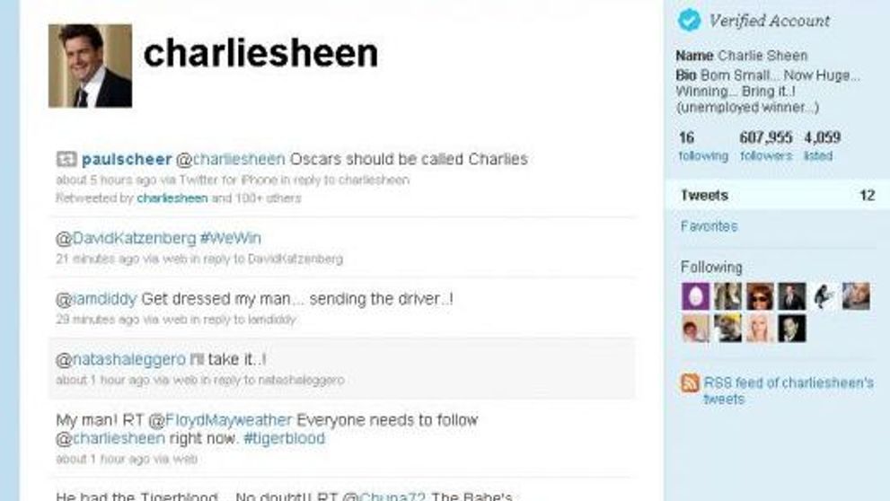 Charlie Sheen si-a facut cont de Twitter: in cateva ore, peste 600.000 de fani s-au abonat la mesajele lui!