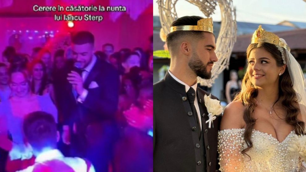 Denisa Coțolan și Iancu Sterp, martori la o cerere în căsătorie, chiar în timpul petrecerii lor de nuntă. Culiță Sterp și Adrian Minune au dat o mână de ajutor: „Să ne chemi la nuntă, da?”