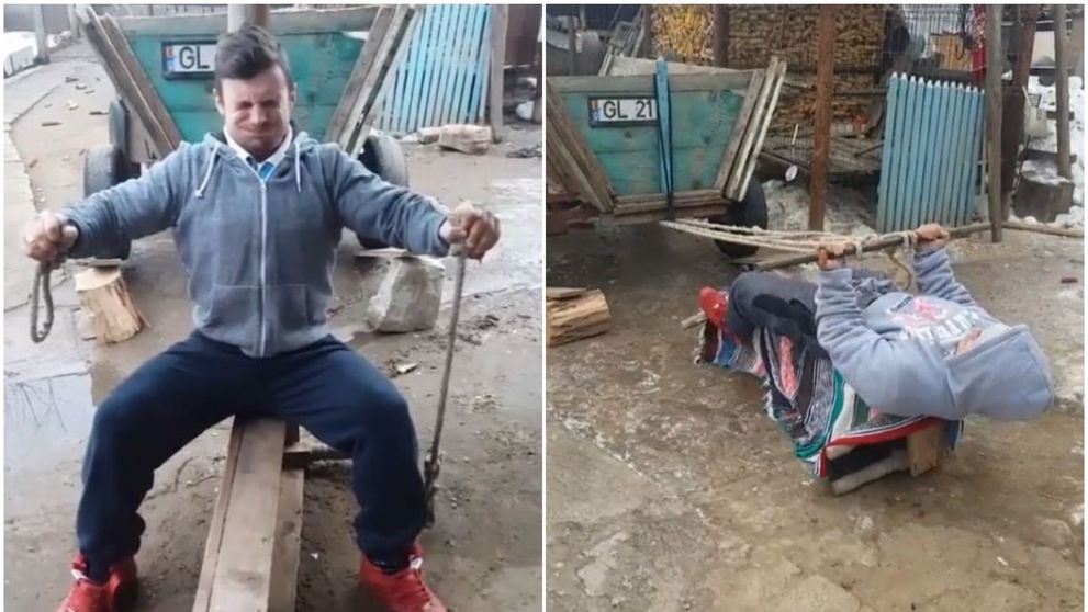 Cum se antrenează „Arnold de la țară” în curtea casei. Tânărul din județul Galați, viral pe TikTok