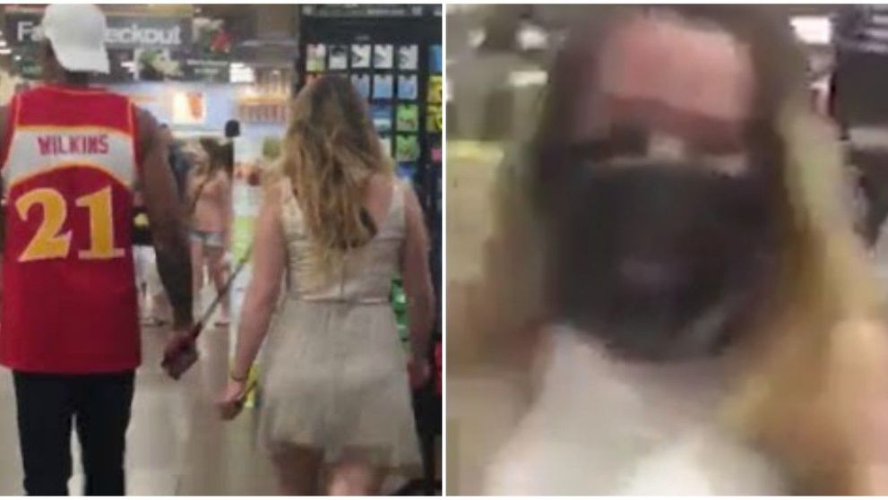 Un barbat si-a scos iubita la plimbare in lesa, cu botnita, prin supermarketuri