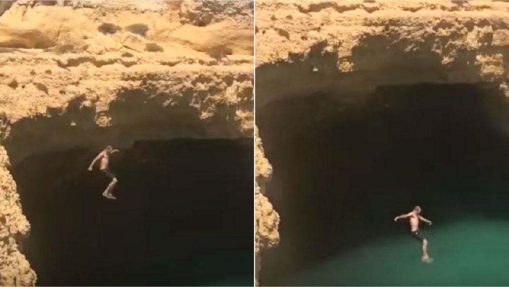 A plonjat in apa de pe o stanca de 15 metri fara sa se uite. Ce s-a intamplat imediat dupa