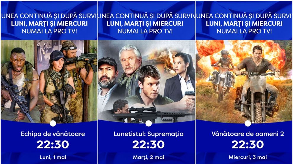 Acțiunea continuă și după Survivor, luni, marți și miercuri, numai la PRO TV!
