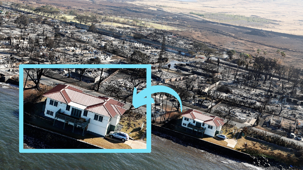 Singura casă care a rămas în picioare după incendiile devastatoare din Lahaina, insula Maui