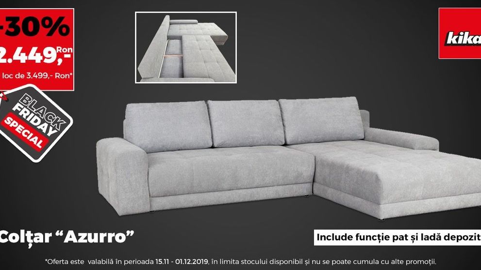 BLACK FRIDAY 2019. Vezi ce modele de canapele şi colţare sunt în trend dar şi în oferta kika