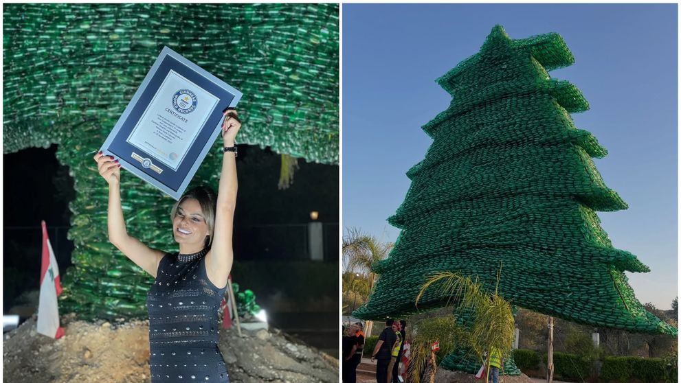 A intrat în Cartea Recordurilor Guinness după ce a creat cel mai mare brad din sticle de plastic. Cine este Caroline Chaptini, tânăra din Liban care a ajuns deja la al șaselea certificat