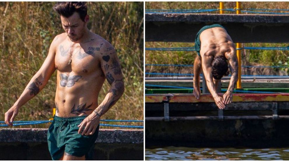 Harry Styles a provocat isterie pe net după ce a apărut la bustul gol! Artistul s-a scăldat într-un iaz din Londra