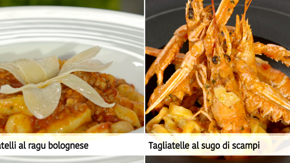 Cavatelli al ragu bolognese si tagliatelle al sugo di scampi