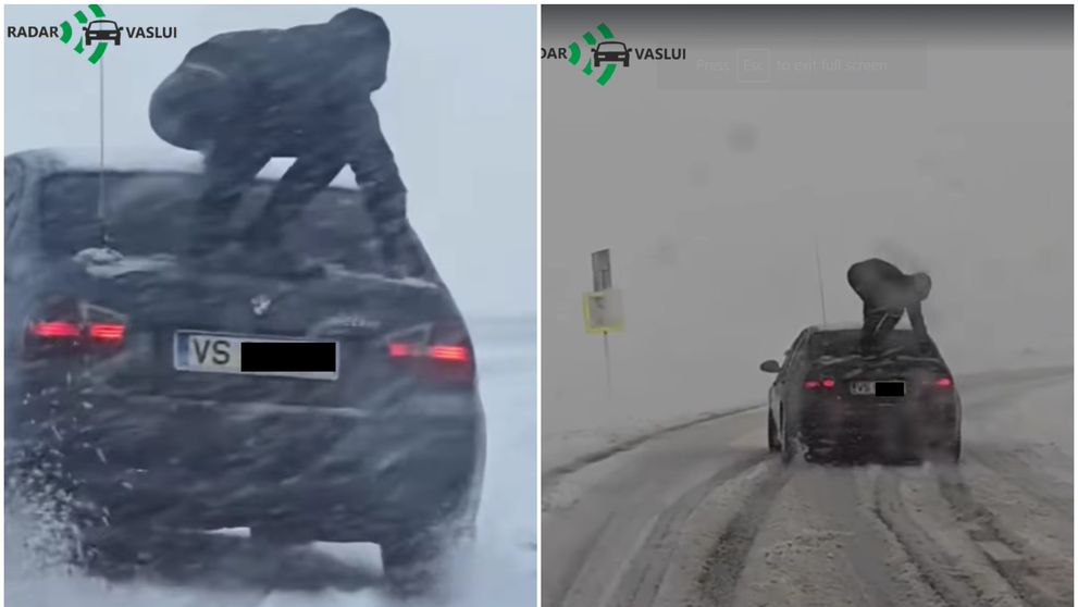 Surprins de viscol fără cauciucuri de iarnă, un vasluian a găsit soluția! Cum a fost filmat șoferul VIDEO VIRAL