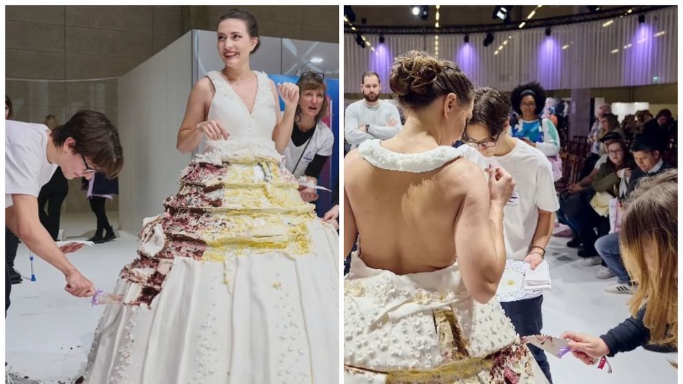 Ea este tânăra care a purtat prima și cea mai mare rochie de mireasă tip tort din lume. Desertul exclusivist cântărea peste 130 de kilograme