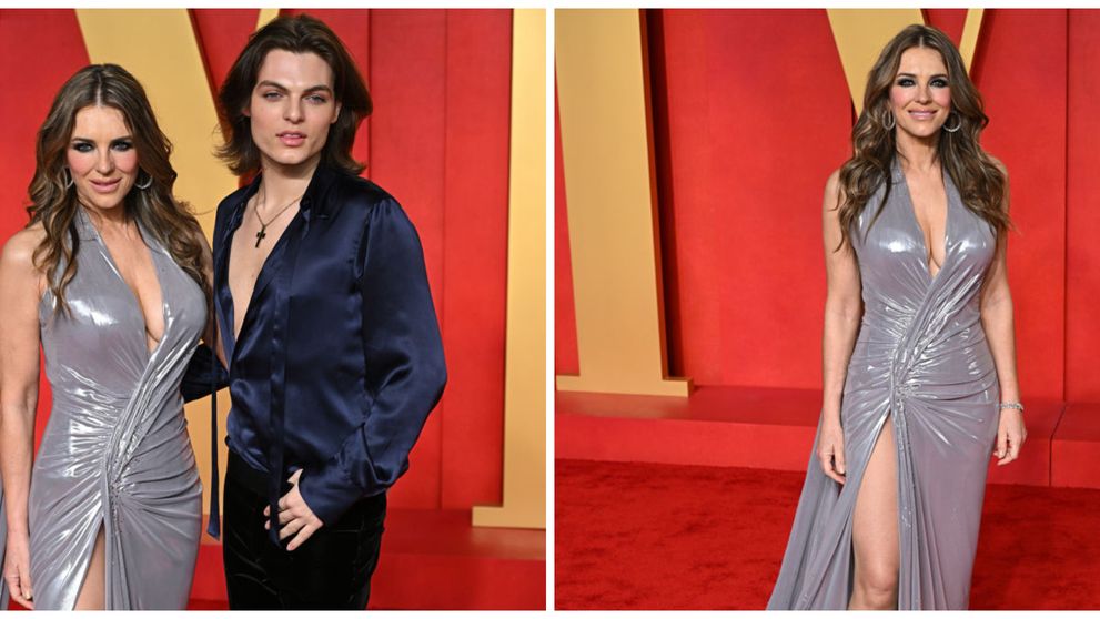 Apariție demnă de Oscar! La 58 de ani, Elizabeth Hurley a strălucit la brațul fiului ei la petrecerea Vanity Fair