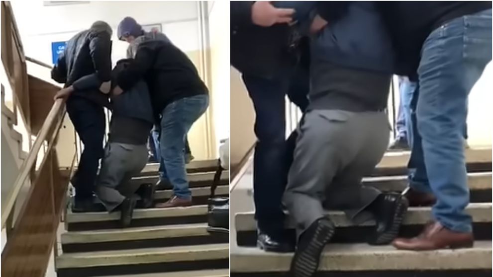 Scene halucinante la o policlinică din Ploiești! Momentul în care un pacient cu probleme locomotorii a fost târât pe scări pentru a ajunge în cabinet VIDEO