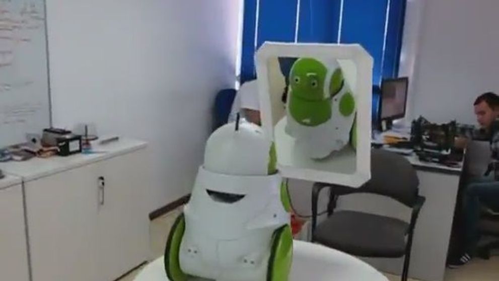 VIDEO EPIC: Un robot se vede pentru prima data in OGLINDA! Vezi reactia unica