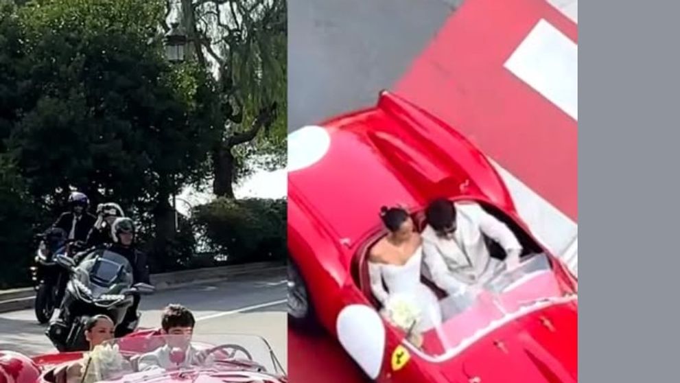 S-au căsătorit în mare secret, într-un cadru de basm! Alexandra și pilotul Charles Leclerc, filmați în timp ce plecau de la ceremonie într-un Ferrari de peste 10 milioane de euro