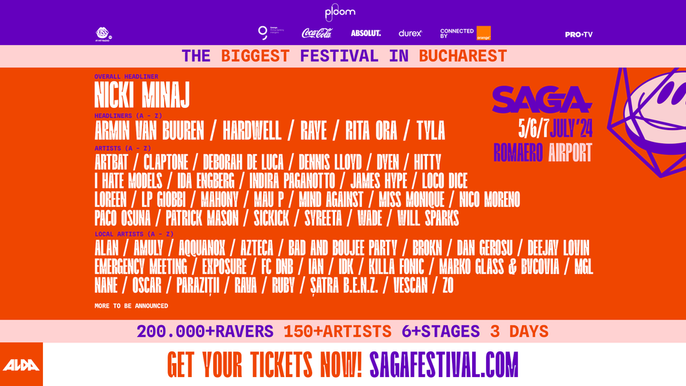 SAGA festival 2024: Line-up și programul pe zile.  Ziua în care cântă Nicki Minaj este deja SOLD OUT. Rita Ora și Tyla sunt headlinerii care se alătură anul acesta celui mai mare festival din București