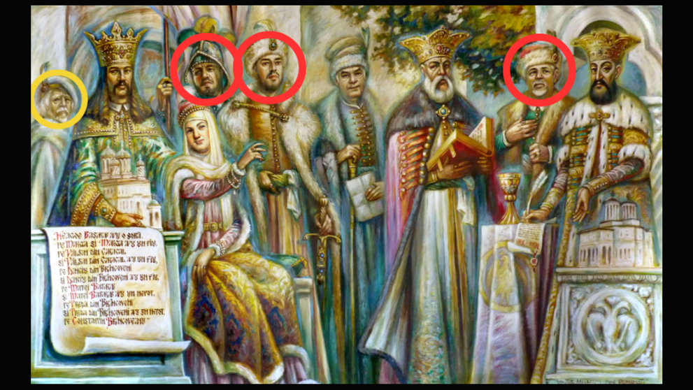 Primarul din Caracal, Ion Doldurea, și fiii săi, pictați printre voievozi de un artist local. 'Tabloul nu are legătură cu familia'