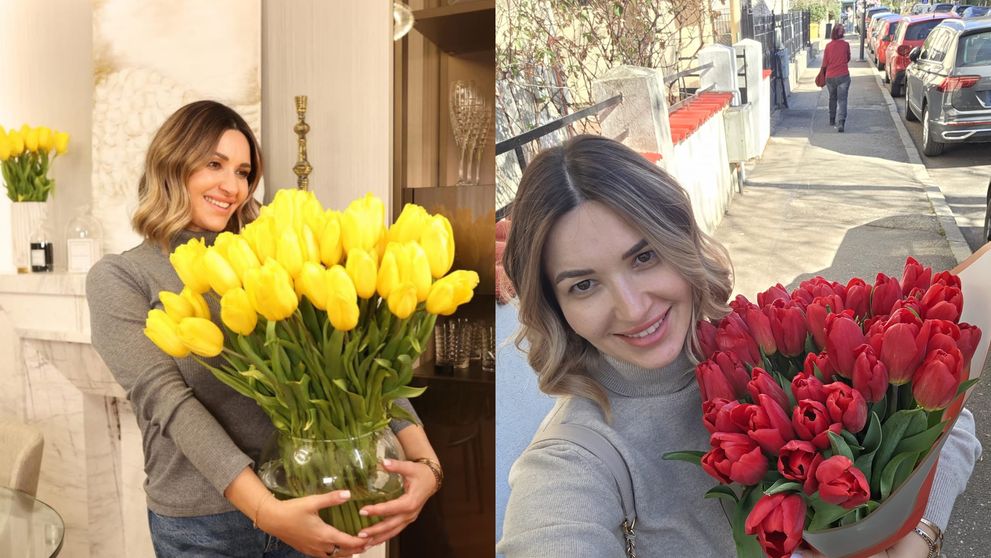 Ela Crăciun, răsfățată de 8 Martie cu zeci de lalele, ghiocei și un brunch romantic alături de soțul ei