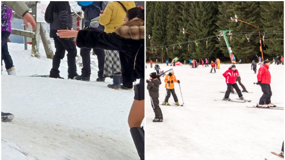 FOTO O femeie a venit pe pârtie, la Poiana Brașov, în fustă mini și cizme cu toc. Turista a ajuns vedetă pe internet