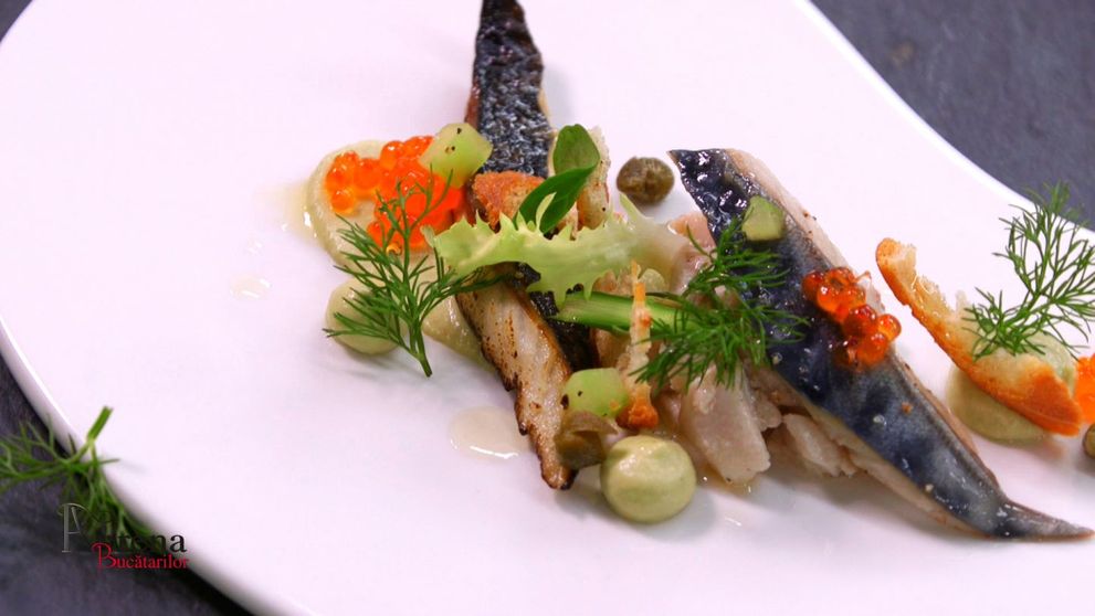 Trio de macrou cu avocado si castravete sous vide