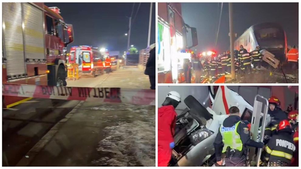 Momentul înfiorător în care șoferul din Chiajna este spulberat de tren. Accidentul a fost surprins de camerele de supraveghere, iar imaginile sunt șocante. VIDEO