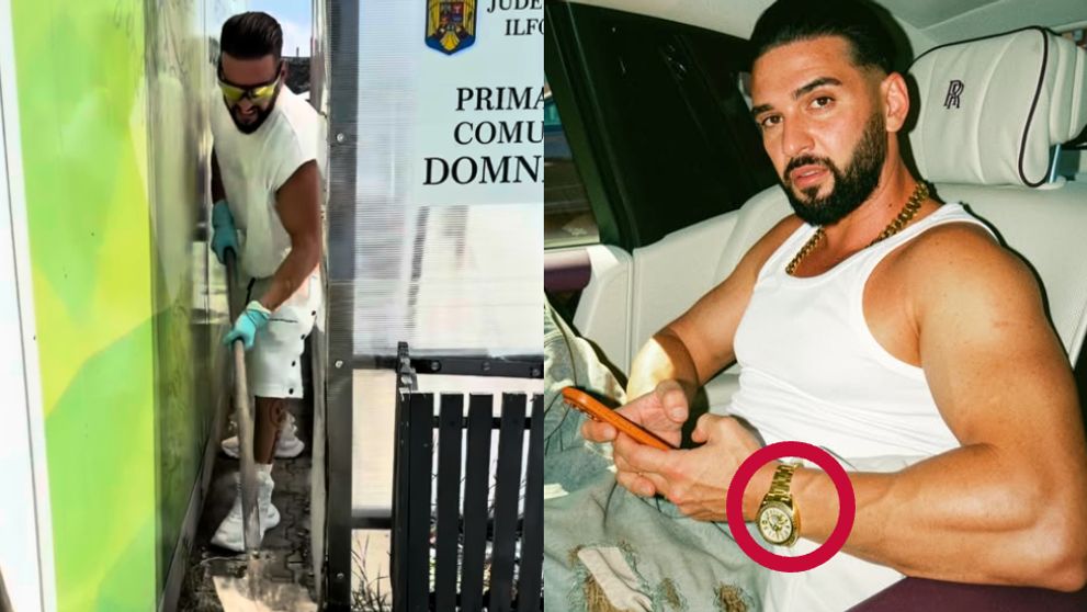 Dorian Popa execută muncă în folosul comunității pe lux și opulență. Cât costă ceasul de aur pe care vlogger-ul l-a purtat în timp ce strângea gunoaiele din Domnești: „Chiar îmi iau treaba în serios”