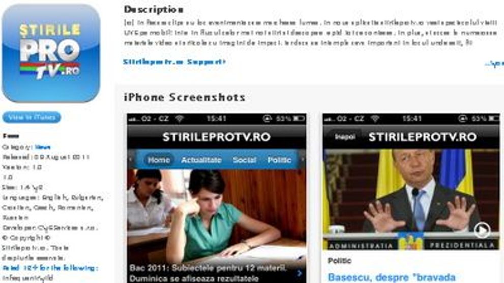 Stirileprotv.ro cea mai accesata aplicatie iPhone de stiri a momentului. Pro FM conduce topul la radio