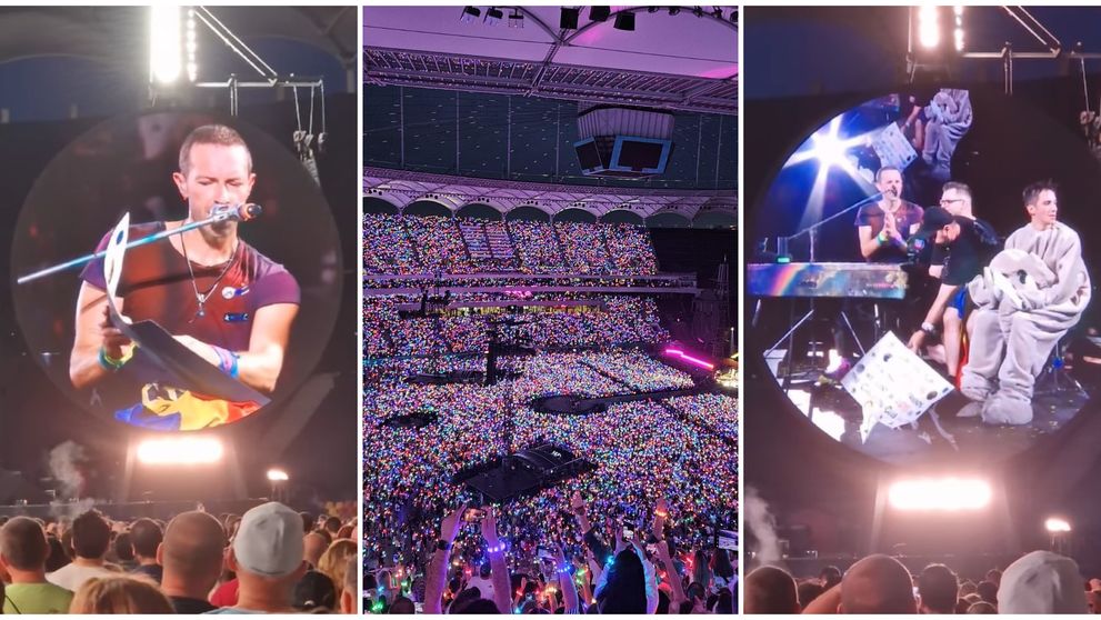 Moment sublim pe Arena Națională la concertul Coldplay! Chris Martin a dedicat o piesă victimelor de la Colectiv și a invitat trei tineri pe scenă, printre care și un supraviețuitor al tragediei din 2015: „Vom cânta pentru ei!”
