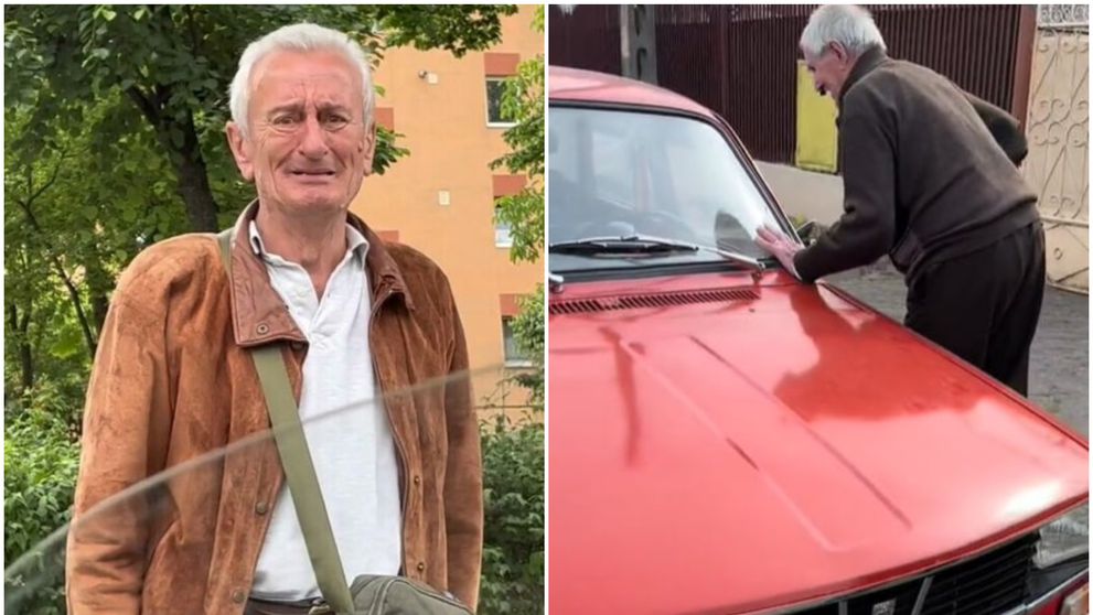 Celebrul bătrân de pe TikTok care și-a vândut Dacia roșie, revedere emoționantă cu mașina! Bărbatul a izbucnit în lacrimi