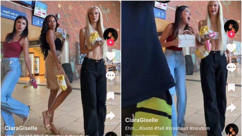 Reacția virală a trei modele, când un român ”își bagă coadă” în filmarea lor, pe un aeroport! Reacția fanilor: ”Mă doare burta cât am râs”