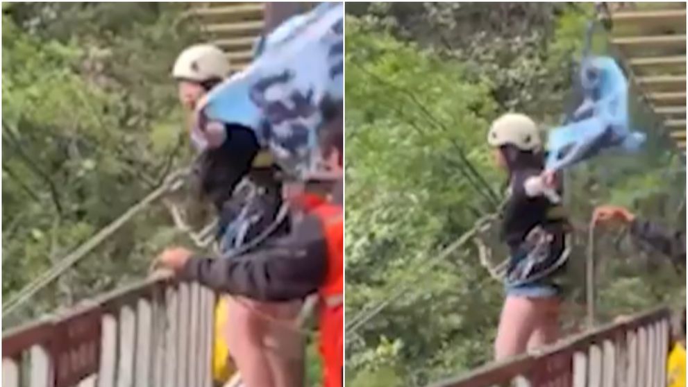 Momentul înfiorător în care o tânără cade în gol de pe marginea unei stânci, după ce frânghia care o susținea a cedat VIDEO