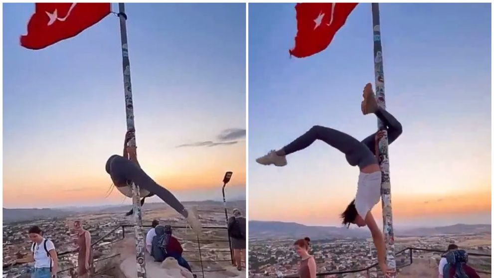 Scandal în Cappadocia: O turistă, anchetată după ce a dansat provocator pe catargul cu steagul Turciei